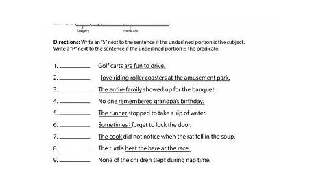 subject and predicate worksheets with answers