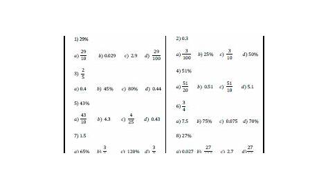 math worksheet fractions decimals percents