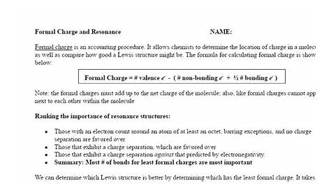 AP Chemistry Formal Charge and Resonance Worksheet - Google Docs