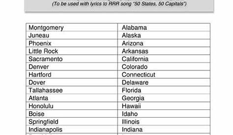 printable list of 50 states