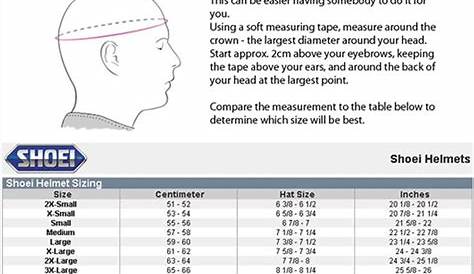 shoei helmet size chart