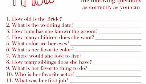 How Well Does The Bride Know The Groom Free Printable - Free Printable