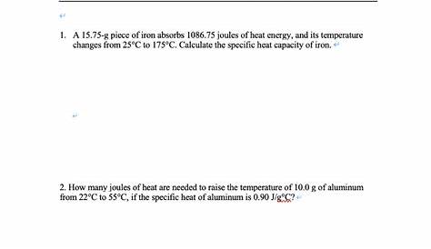 specific heat problems worksheets