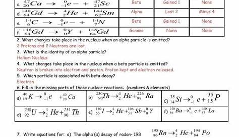 radioactivity and nuclear reactions worksheets answer key