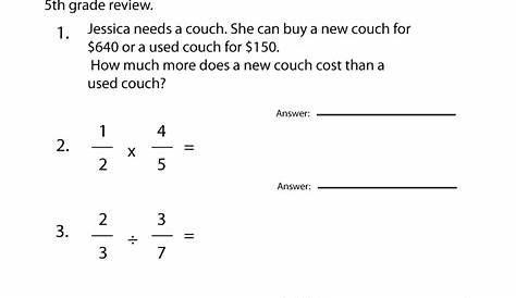 math worksheets for fifth graders