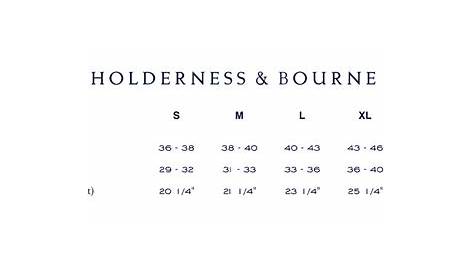 holderness and bourne size chart