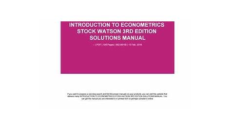 stock watson introduction to econometrics 4th edition pdf