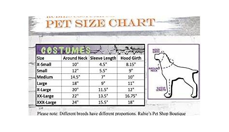 rubies dog costume size chart