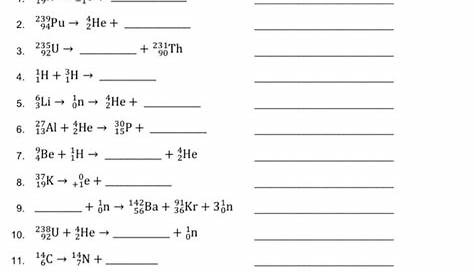 nuclear equations worksheet with answers