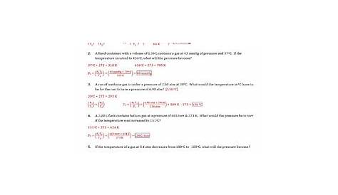 Chemistry Gas Laws Worksheet Answers / Ideal Gas Law Worksheet Pv Nrt