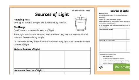 light sources worksheet grade 2