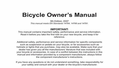 bike owner's manual addendum