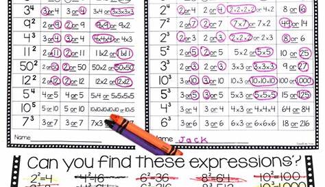 exponent worksheet for kids