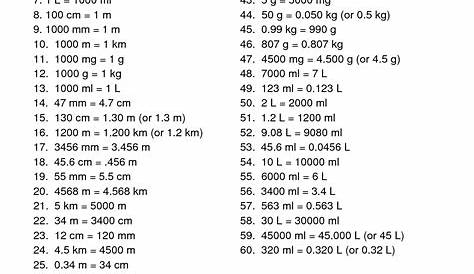 metric system conversion worksheet answers