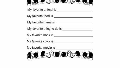 My Favorite Things Worksheet for 1st - 3rd Grade | Lesson Planet