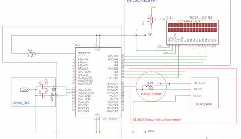 Digital Thermometer circuit diagram using a PIC Microcontroller and