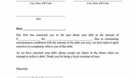 Debt Forgiveness Letter Template Download Printable PDF | Templateroller