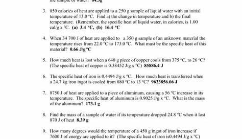 Specific Heat Calculations answers
