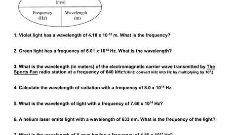 Worksheet frequency/wavelength/Energy