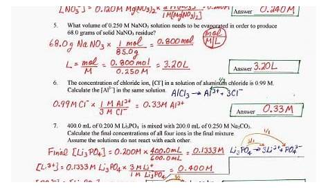 solutions worksheet chemistry answer key