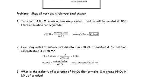 molarity worksheet answers chemistry