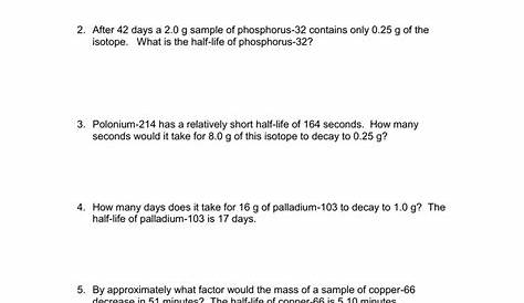 half life chemistry worksheet