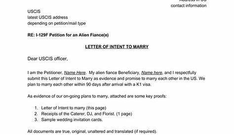 Example of Letter of Intent to Marry for K1 Visa Form - Fill Out and