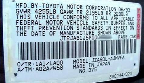 toyota camry vin number