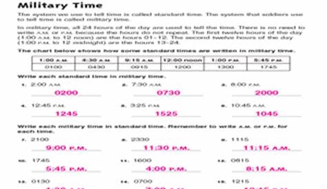 military timeconversion worksheet second grade