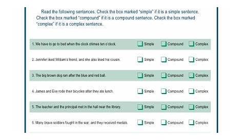 7th Grade Simple And Compound Sentences Worksheet With Answers - Foto