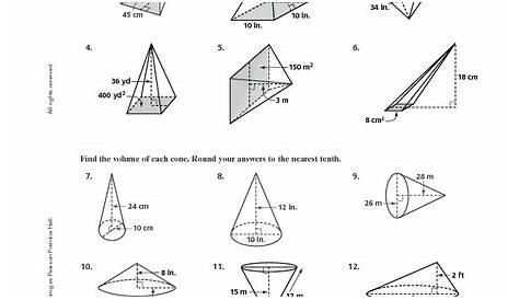 volume of pyramids and cones worksheets