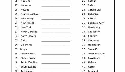 states and capitals printable
