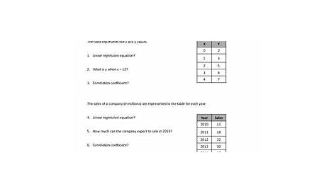 practice worksheets linear regression answers