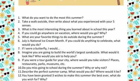 summer writing prompts for 1st grade