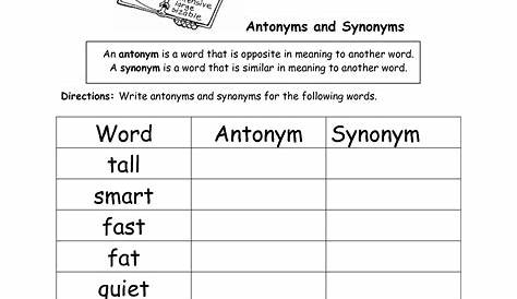 synonym and antonym practice worksheet