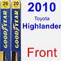 2010 Toyota Highlander Wiper Blade Size