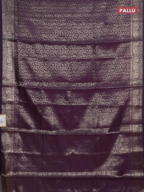 Semi soft silk saree deep purple with allover zari woven brocade weave ...