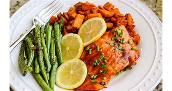 grilled salmon with roasted sweet potato and green beans recipe