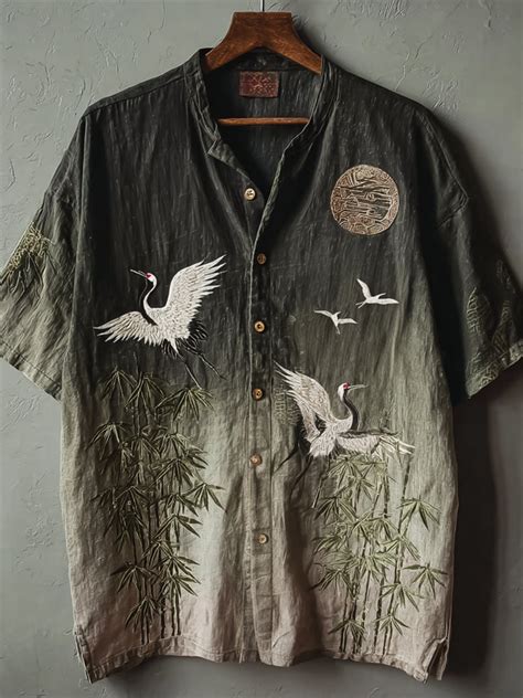 Vintage Japanese Crane Bamboo Shirt for Men – pionomics