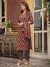Buy Arayna Women’s Cotton Printed Kurta Set with Pants & Dupatta – 3/4 ...