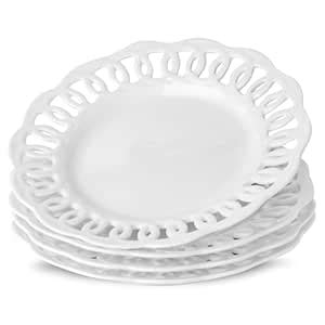 Buy fMBB Round Appetizer Plate with Scalloped Edge Lace Rim, Set of 4 ...