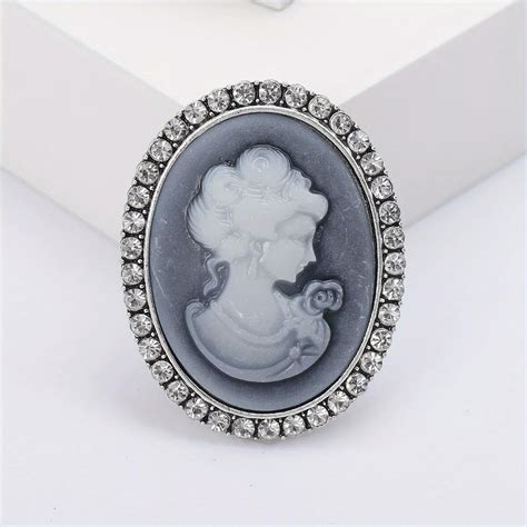 Gknet Vintage French European Rhinestones Pin Beauty Head Cameo Brooch