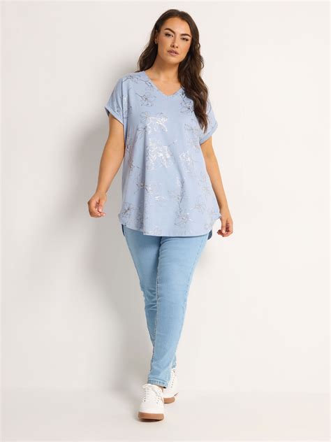Buy Yours Curve Blue Floral Foil Notch Neck Top from Next India