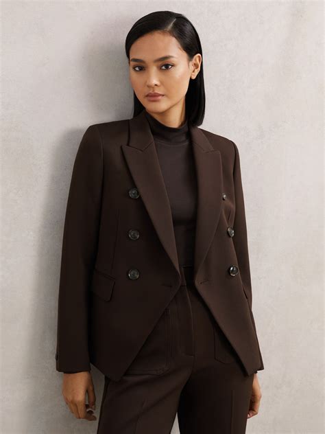 Buy Reiss Chocolate Brown Priya Twill Double-Breasted Blazer from Next ...