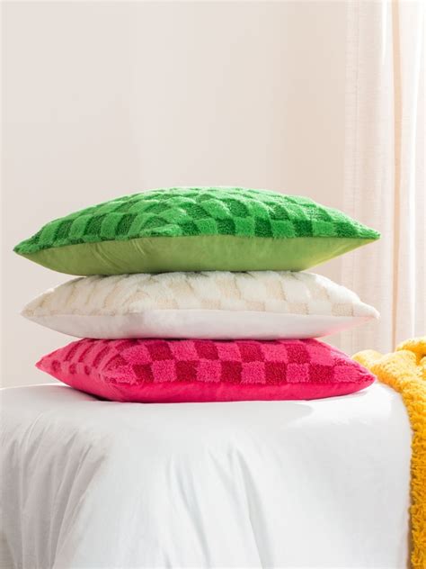 Buy heya home Cream Check It Boucle Fleece Feather Filled Cushion from ...