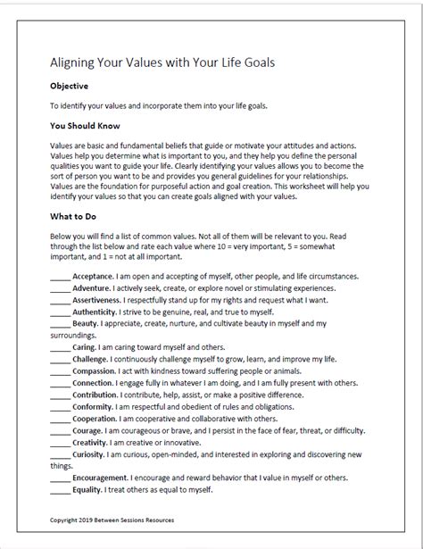 Values Identification Worksheets
