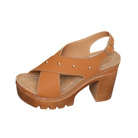 EKVAHL Women's Crisscross Platform Sandals, Ankle Strap with Stud ...