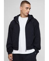 BoohooMAN Premium Script Heavyweight Shrunken Fit Zip Through Hoodie in ...