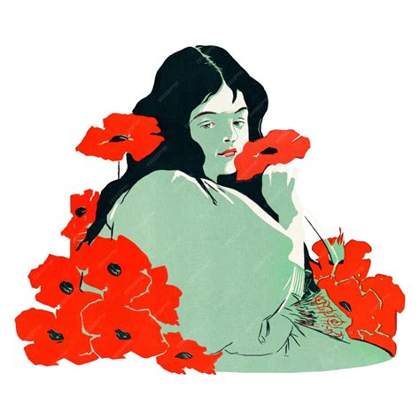 Woman png red flowers transparent background remastered by rawpixel ...