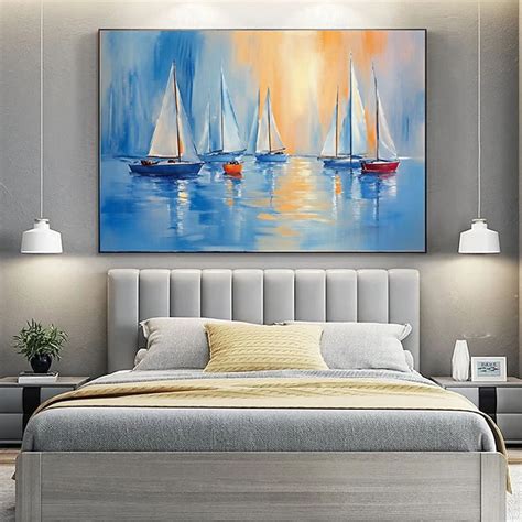 Large oil painting handmade Abstract Sailboat Oil Painting on Canvas ...